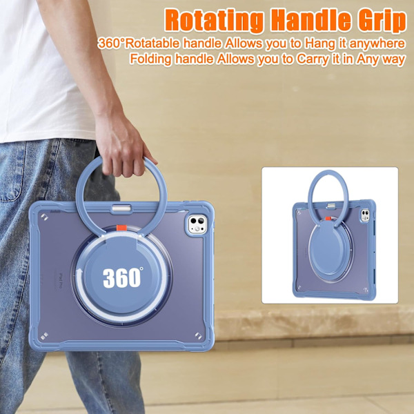 iPad Pro 11 tum Skal 2024 M4 Chip Lättviktigt Dubbellagers Skyddande Tablet Cover, Slitstarka Stötdämpande Hörn med 360° Rotation Lavender Grey iPad pro11 2024