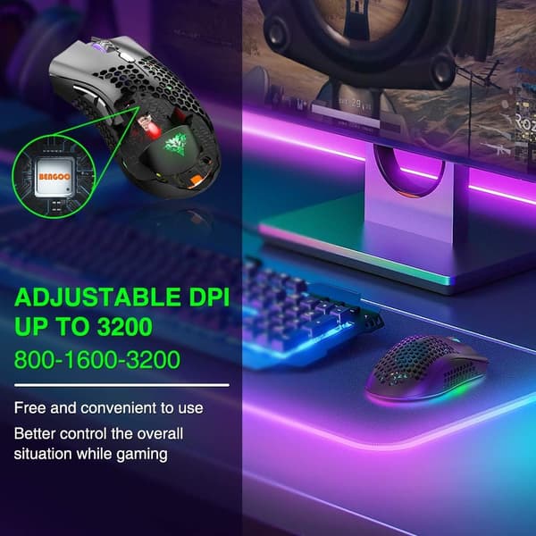 Trådløs Gaming Mus, Datamus med Honeycomb Shell,