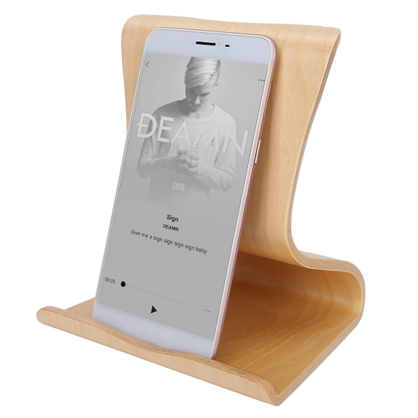 Trestativ i tre for mobiltelefon, bordstativ for nettbrett, beige