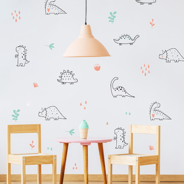 Dinosaur Stickaround Veggklistremerker | Perfekt for å skape et dinosaur-tema soverom | Enkelt å påføre, rent fjernbart