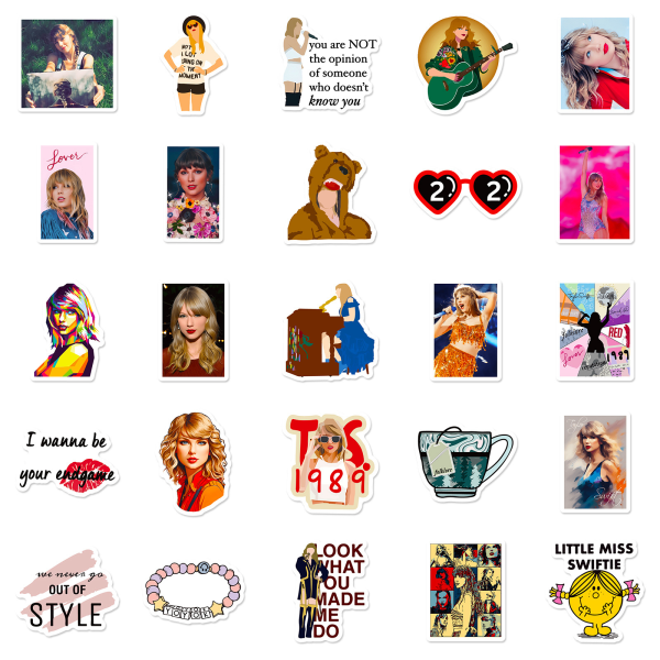 50 stk Pop Singer Taylor Vinyl Stickers til Teenager piger, Genanvendelige Vandtætte Stickers til Vandflasker Laptop 50pcs