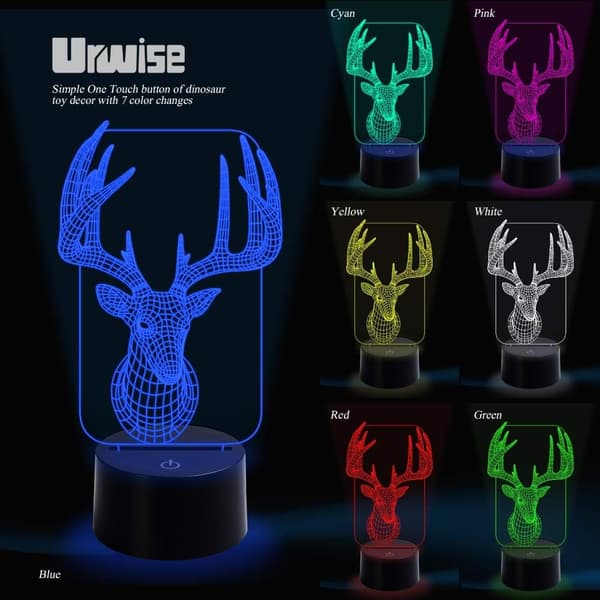 Elg Hjort 3D Optisk Illusion Natlamper, 7 Farvevariationer