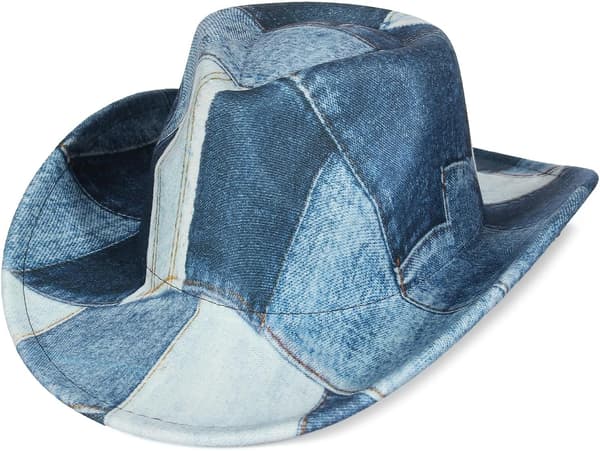 Tie Dye Denim Patchwork Western Cowboyhat - Bred Skygge Stil til Mænd og Kvinder, Ideel til Kostumefester