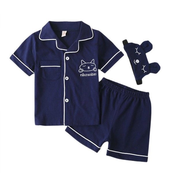 Satin Pyjamas Set, 2-delat nattkläder med knapp ner, S (marinblå)