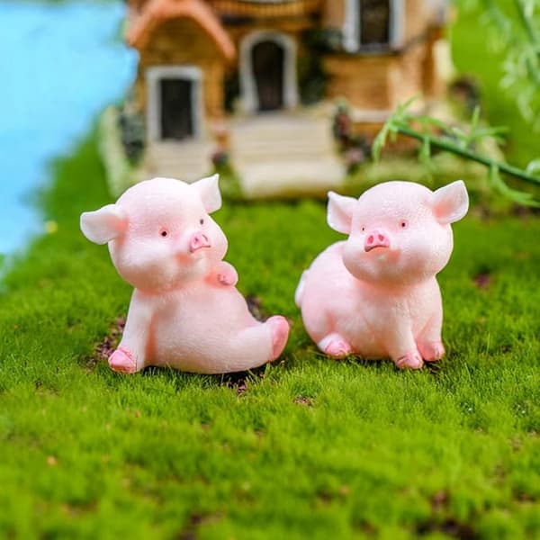 Miniatyrgrisfigurer 8 stycken, bedårande rosa grisar