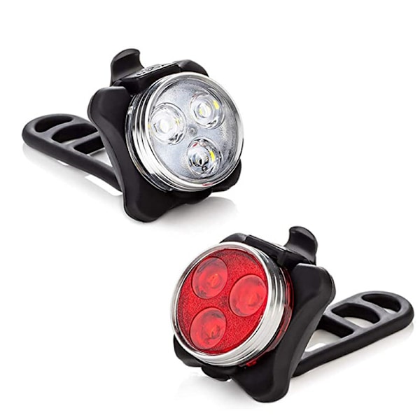 USB genopladelig cykel superlys forlygte og bag LED cykellys - sort kant (hvidt lys) (et sæt)