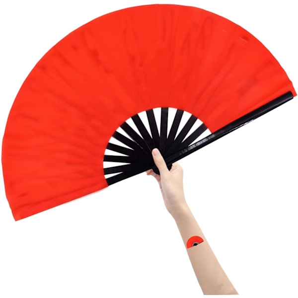 Suuri taittuva käsipuhallin naisille/miehille, kiinalainen/japanilainen bambu ja nylonkangas taittuva käsipuhallin esityksiin, festivaaleille, tapahtumiin, lahjoihin, käsitöihin, Red
