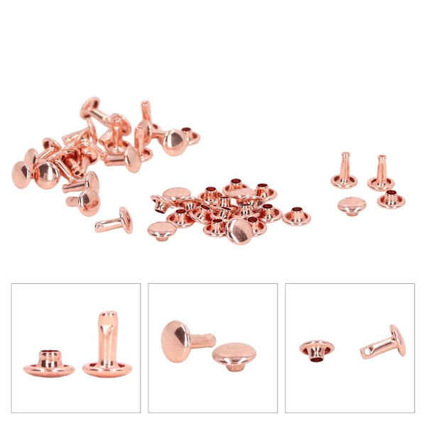 100 set dubbelsidiga nitar 7x8mm järnläder nitar DIY runda nitar för kläder väskor skobox roséguld