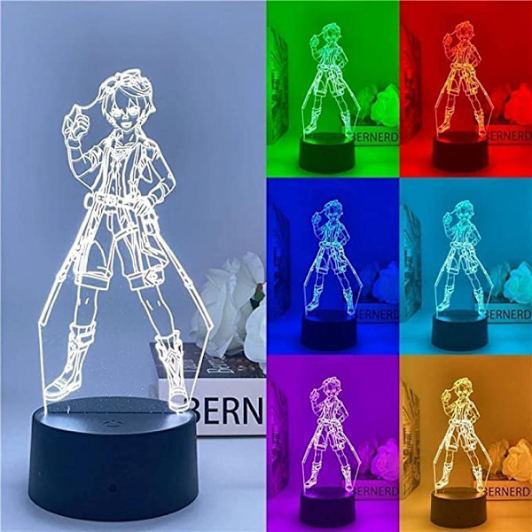 Genshin Impact Bennett Lampe Nattlys Illusionslys 3D for Barn Gutter Jenter Soverom LED Dekorbelysning Barn Julegave Sengelampe Fargerik Bi