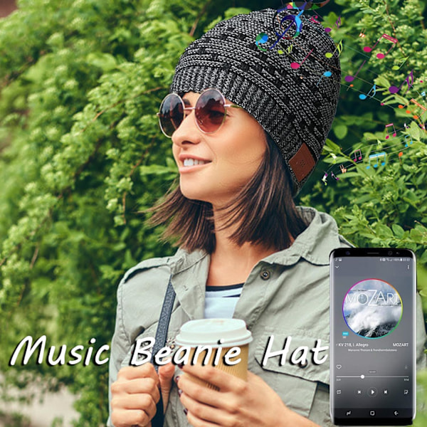 Musikbeanie för kvinnor, Beaniehatt med trådlösa hörlurar, Musik Audio, Dam, Flickor, Vintermössa med mikrofon, Handsfree, Utomhussporter, Hörlurar