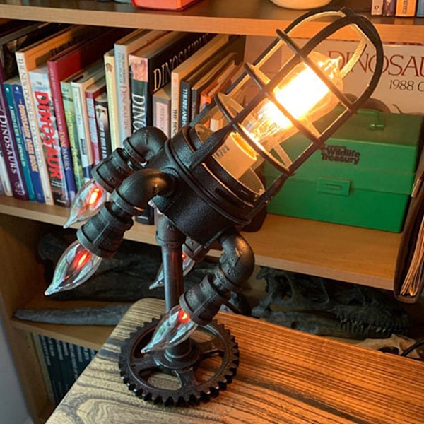 Steampunk-lampa raketform dekorativ funktionell retrolampa industriell för vardagsrum hotell kafé dekor presenter EU-kontakt