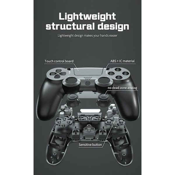 Trådlös Bluetooth 4.0 Vibrerande Gamepad med Ljus för PS4 Red