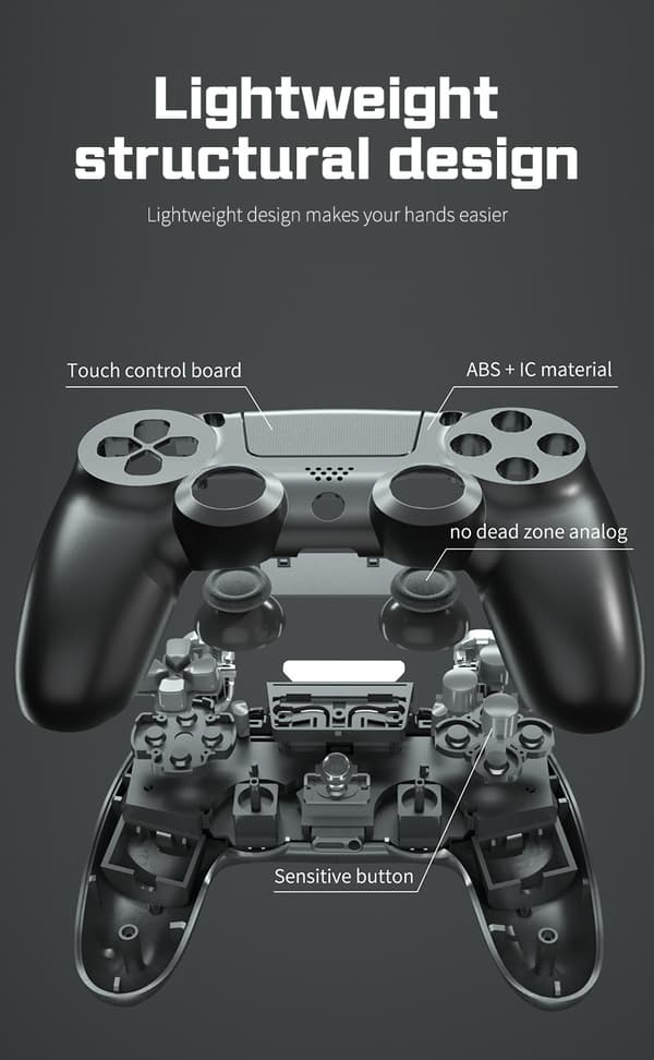 Trådløs Bluetooth 4.0 vibrerende spillkontroller med lys til PS4 Red