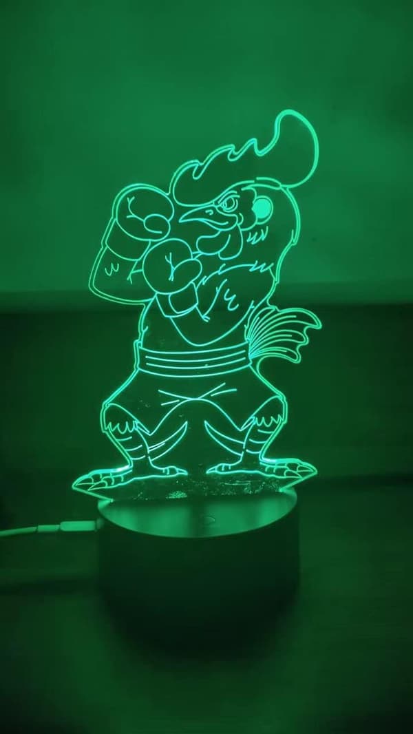 Inspirerende Kylling Hane Ring 3D Bordlampe, Kunst til Natbordet