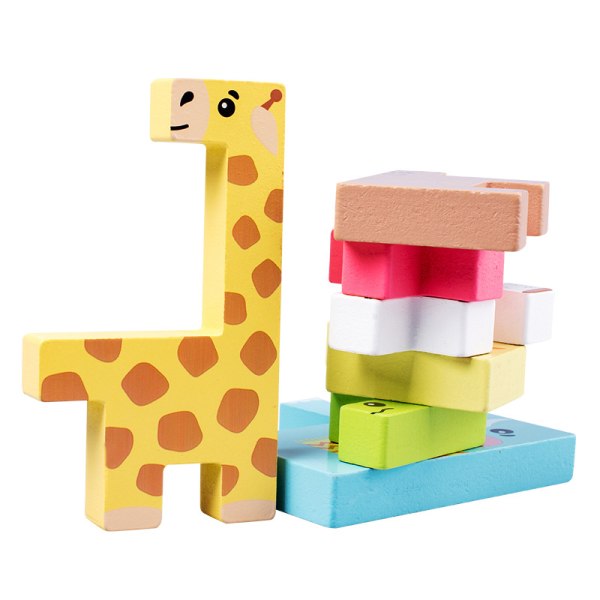 Træpuslespil legetøj 3D dyresæt til børn Farverig læring