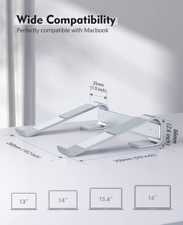 Ergonomisk laptopstativ i aluminium - Robust ventilert bordstativ for 10-16,2\" laptoper