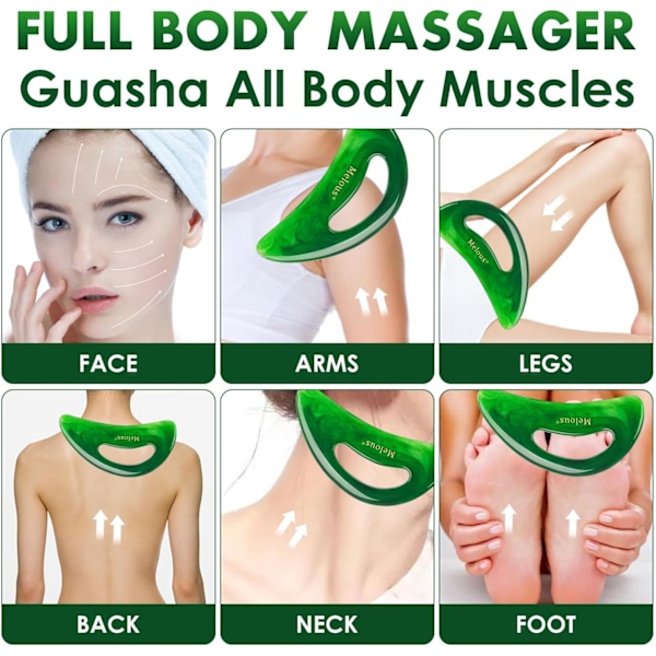 Gua Sha Massageværktøj til hele kroppen, stor massageværktøj til kropsformning, blodcirkulation, anti-cellulite og muskelafspænding, grøn green