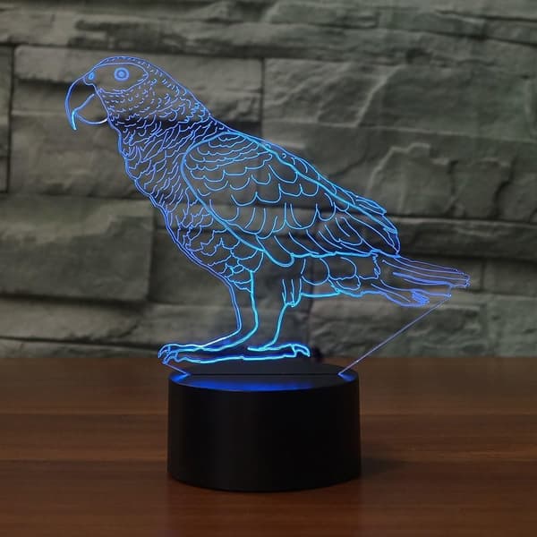 3D Papegøje Natlampe Illusionslampe 7 Farveskift LED Touch