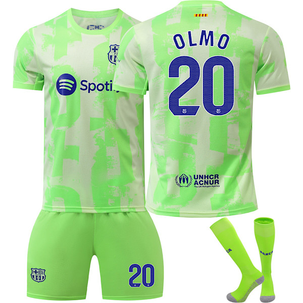 Fotbollströja Set, Barcelona NO.20 Olmo Fotbollströja för Pojkar Flickor, Andningsbar Snabbtorkande Fotbollsdräkt 16