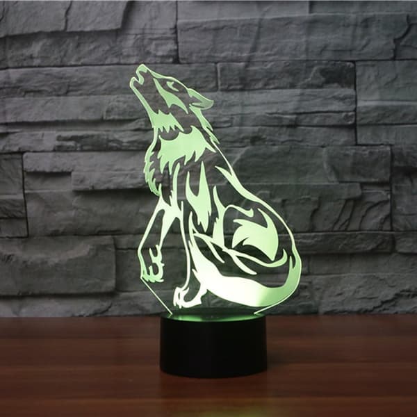 Wolf 3D Lampe Optisk Illusion Natlampe 7 Farveskiftende T