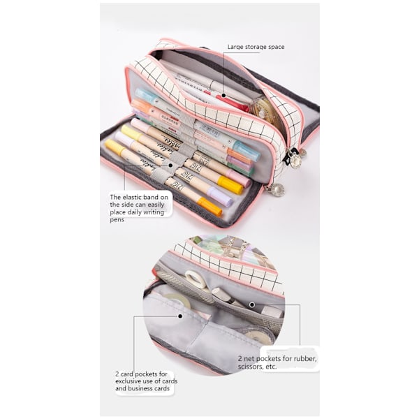 Stor pennfodral med stor kapacitet 3 fack Canvas pennfodral A