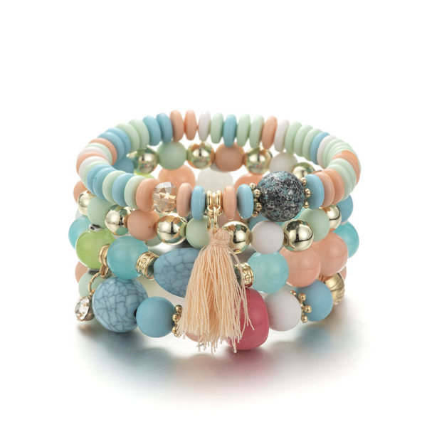 1PCS Bohemian Träpärlor Armband Set för Kvinnor Flerskiktad T
