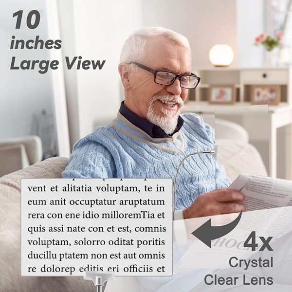 4X Ultra Large HD Valkoinen Valo Suurennuslasi Kiinnikkeellä, 10 \"x6