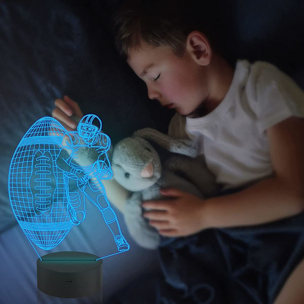 Fodboldspiller 3D Natlys, Attivolife Rugby Illusion LED Lampe med Fjernbetjening & Berøringskontrol