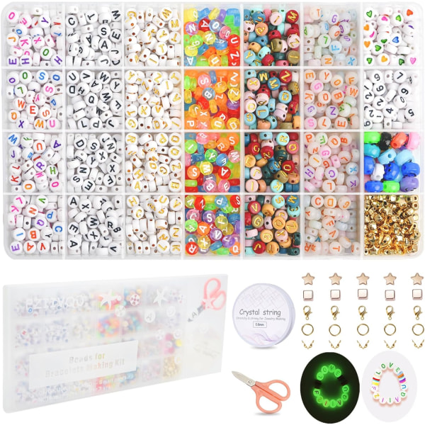 1400 st 6 färger 4x7 mm bokstavspärlor för armbandssmyckeset alfabetspärlor för smyckestillverkning med nummerhjärtformade pärlor vänskapsarmbandssats