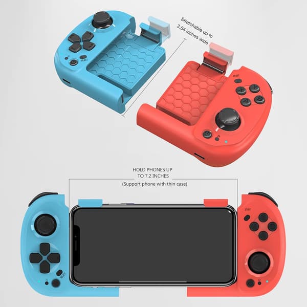 Mobil Gaming Controller til iPhone, Android, PC, Direct Play, Bærbar Mini Bluetooth Controller Gamepad Joystick med Magnetisk Opbevaring til iPhone 1 Blue+Red