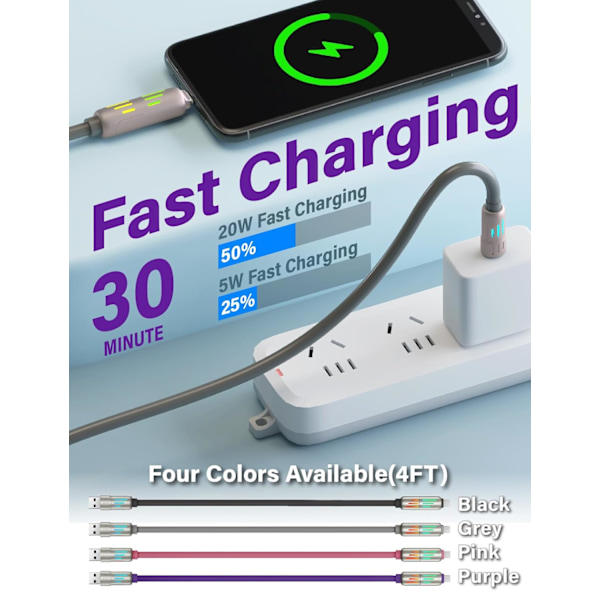 240W 4-i-1 USB-C-kabel, Multiladerkabel med pustelys, PD 5A Multi Rask lading & Datasynkronisering Silikon Kompatibel for iPhone Samsung Laptop Grey 1m