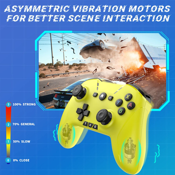 Bluetooth-kontroller for Switch/PC/Steam/Apple Arcade MFi-spill osv., Switch Pro-kontroller trådløs med justerbar dobbeltbevegelse, Turbo, makroer, 6-akser Yellow