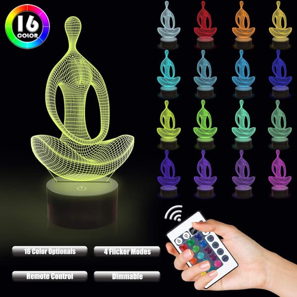 Meditationsfigur 3D Yoga Natlampe Søvnhjælp Sengelampe