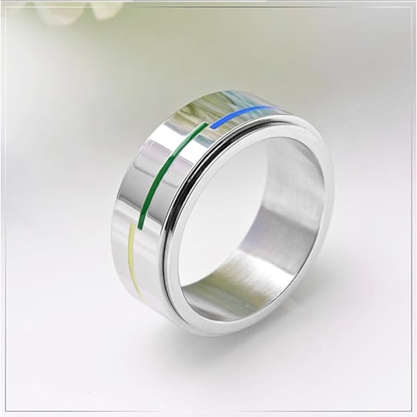 Unisex Voksen Rustfrit Stål Regnbue LGBT Stolthed Spinner Ring 8MM--US10