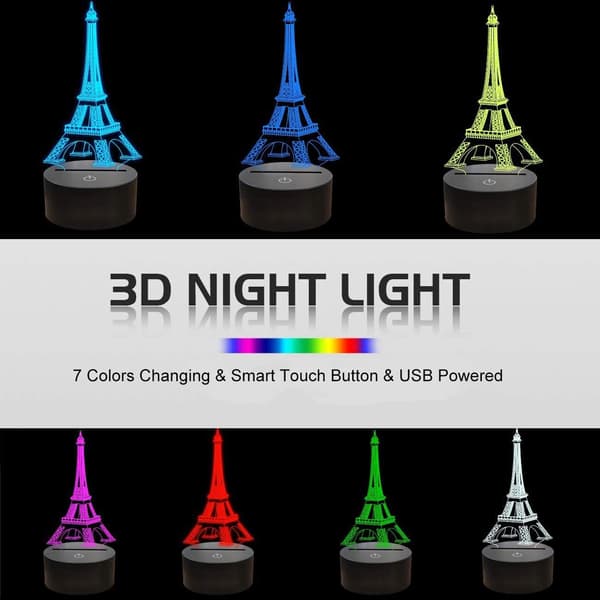 3D Illusion Lampe Eiffeltårn LED Natlys Touch Control