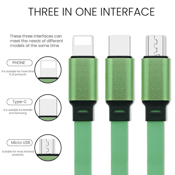 3-i-1 Universal Uttrekkbar USB-ladekabel, 1 meter