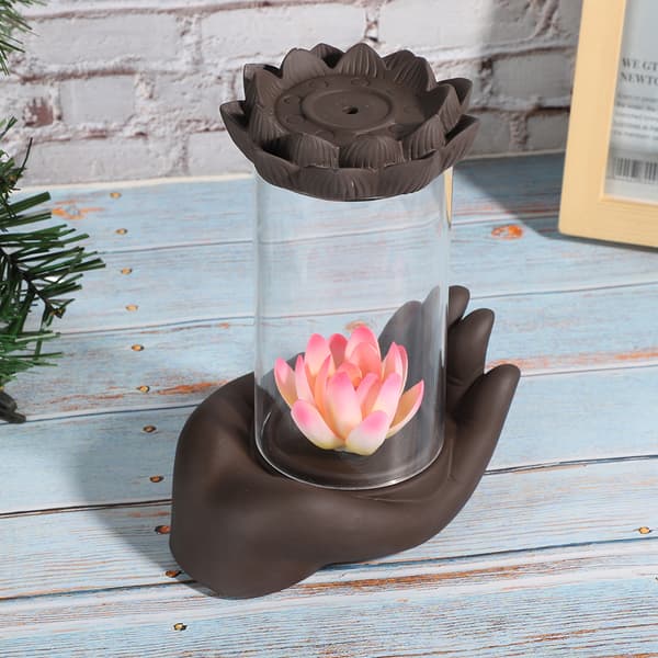 Buddha Lotus Form Tilbageflow Røgelse Brænder Kar Holder Hjem Kontor Dekoration Gaver