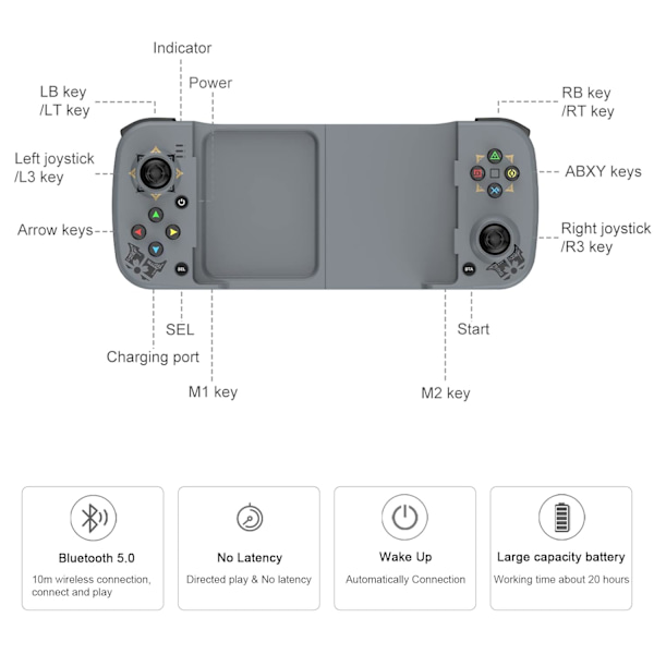 Trådløs controller til Android, iPhone, Bluetooth Gamepad Joysticks til Samsung Galaxy 22/21/20, iPhone 14/14 Plus/14 Pro/14 Pro Max/13 Pro Max, COD Grey