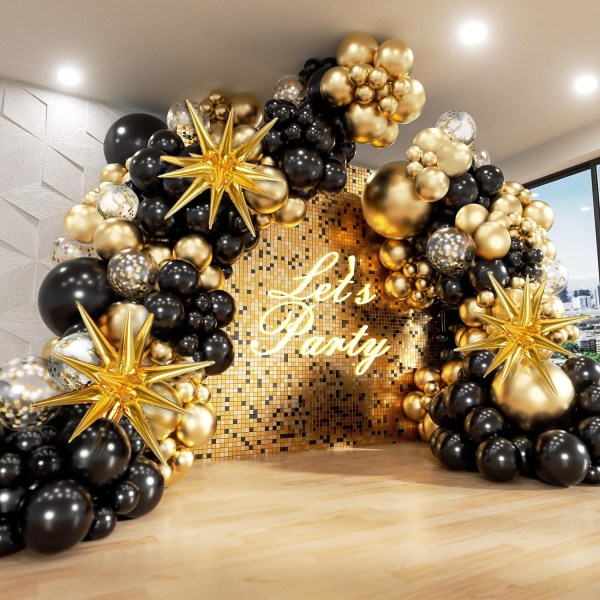Svarta och guld ballonger Garland Arch Kit, 5 10 12 18 tum svart guld konfetti latex ballonger för 2024 examensdekorationer Jubileum Födelsedag del