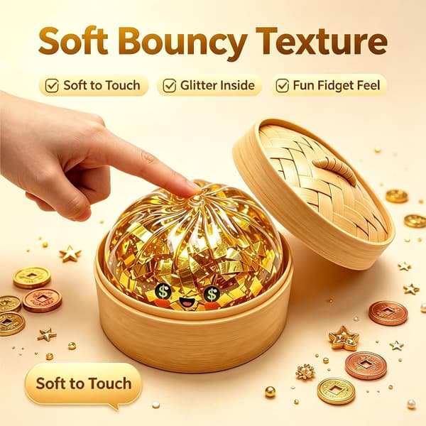Ocean Glitter Dumpling TPR Fidget Toy, Transparent Squeeze Stress Ball with Steamer Base