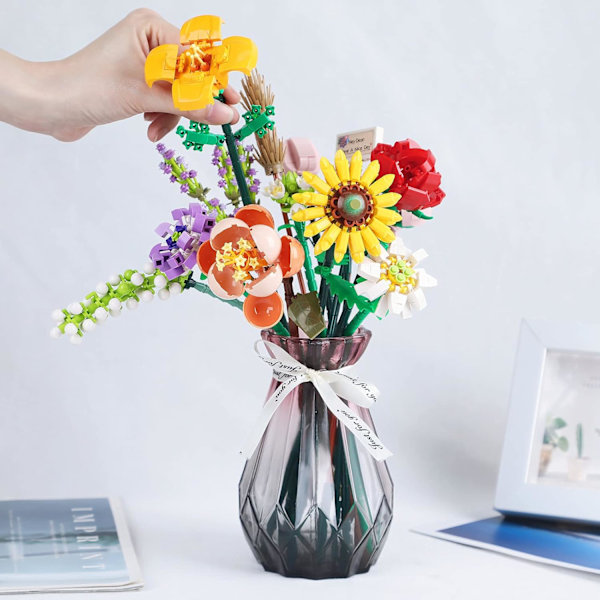 Mini-Lego Blombukett Byggset, Konstgjorda Blommor, DIY Unik Dekoration Hem, 547 Stycken Botanisk Kollektion för Barnpresent