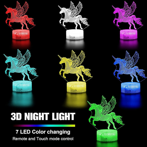 3D Unicorn Nattlampa för Flickors Rum, 3-Mönster och Timing