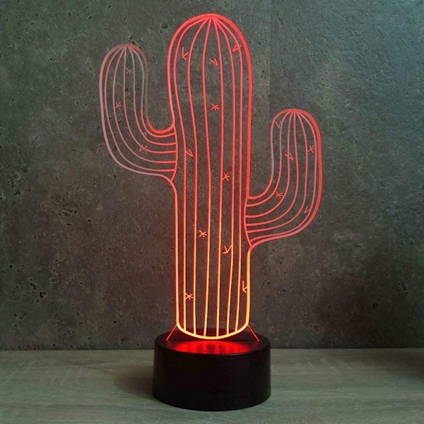 3D Kaktus Blomnattlampa Illusion Led 7 Färgförändring