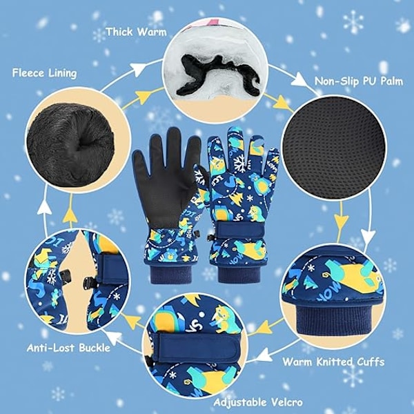 Skihansker for barn, vinterhansker for snø, vanntette og varme hansker for snowboard, aking Blue L