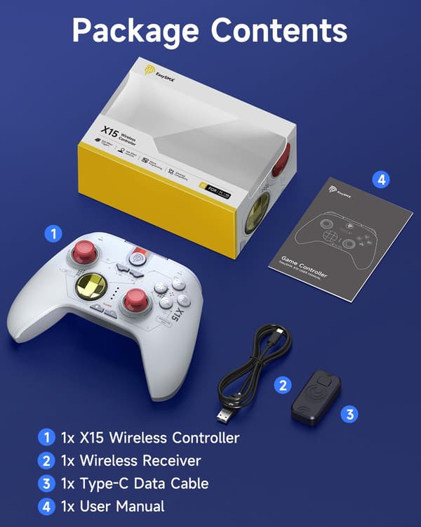 X15 PC-controller - Forbedret trådløs Bluetooth-controller med Hall-joysticks/Hall-aftræk/RGB-belysning - Ingen stickdrift, ingen dødzone - Fungerer til W white