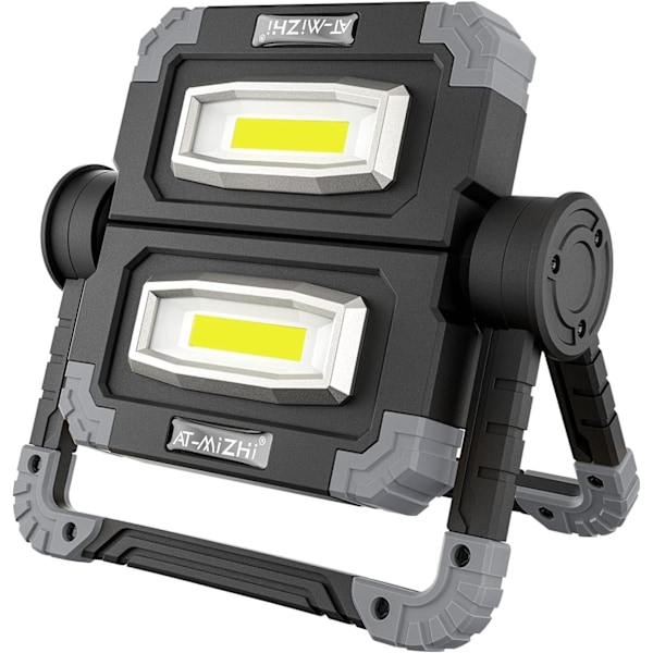 Laddningsbar arbetslampa Batteridriven - 360° Rotationsbar Bärbar LED-arbetslampa med 5000mAh Powerbank, USB-laddning, 2000Lms 2 COB och Vattentät