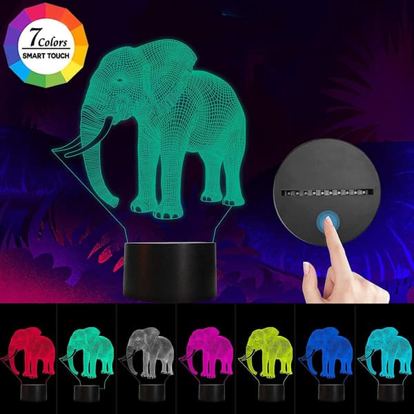 Elefant 3D Lampe Legetøj Natlys, Bagvhandbagro 7 Farve Chan