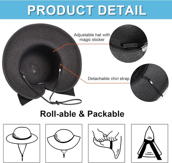 Solhatte til kvinder UPF 50+ Kvinders lette sammenklappelige/pakkelige strand solhat Black