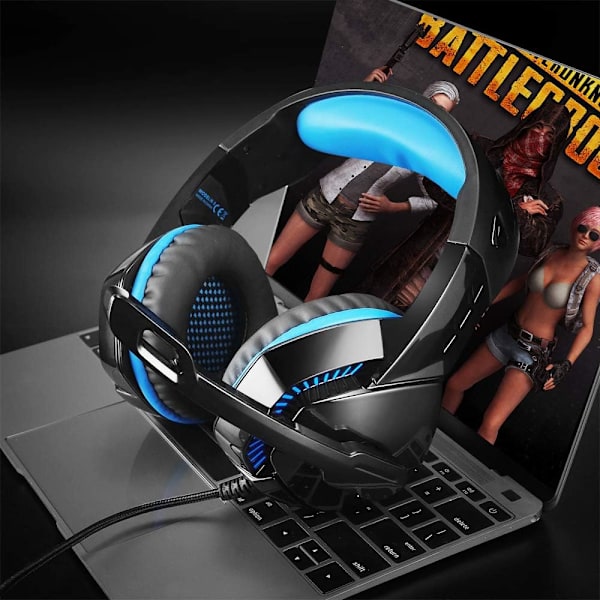 PS4 Gaming Headset med 7.1 Surround Sound, Xbox One Headset med støjreducerende mikrofon og LED-lys, Over Ear-hovedtelefoner, Kompatibel med Nintendo Swit Black Blue