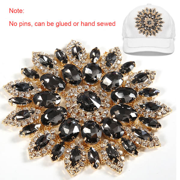Krystalglas Rhinestone Dekoration DIY Tøj Tilbehør 11cm(Transparent Grå Gylden Base)